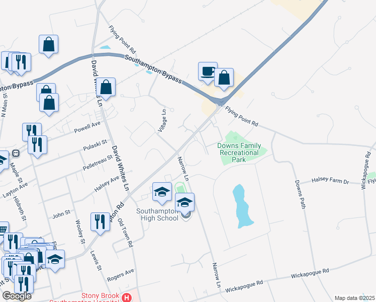 map of restaurants, bars, coffee shops, grocery stores, and more near 520 New York 27A in Southampton