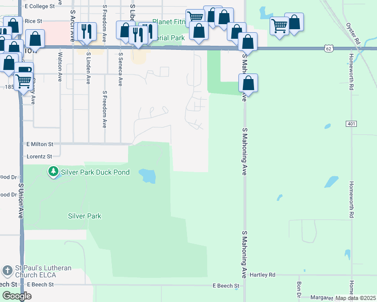 map of restaurants, bars, coffee shops, grocery stores, and more near 2700 Fairway Lane in Alliance