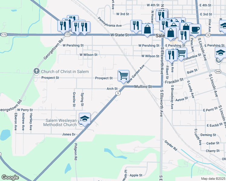 map of restaurants, bars, coffee shops, grocery stores, and more near 763 New Garden Avenue in Salem