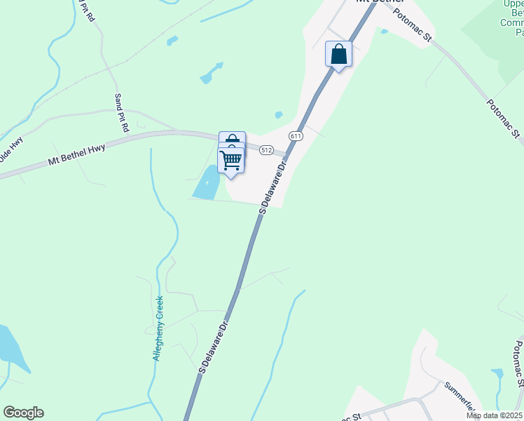 map of restaurants, bars, coffee shops, grocery stores, and more near North Delaware Drive in Mount Bethel