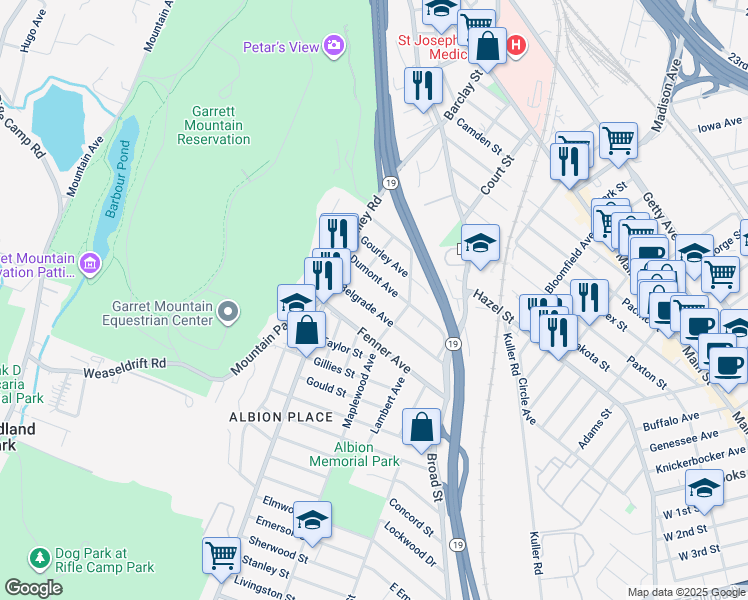 map of restaurants, bars, coffee shops, grocery stores, and more near 93 Belgrade Avenue in Clifton
