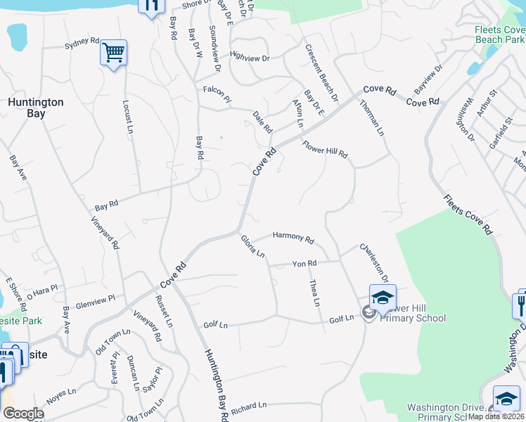map of restaurants, bars, coffee shops, grocery stores, and more near 52 Cove Road in Huntington