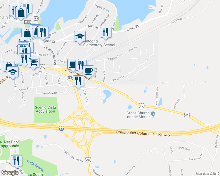 map of restaurants, bars, coffee shops, grocery stores, and more near 1800 Route 46 in Roxbury Township