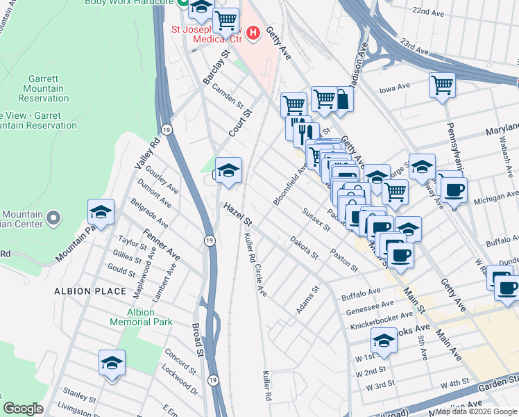 map of restaurants, bars, coffee shops, grocery stores, and more near 275 Dakota Street in Paterson