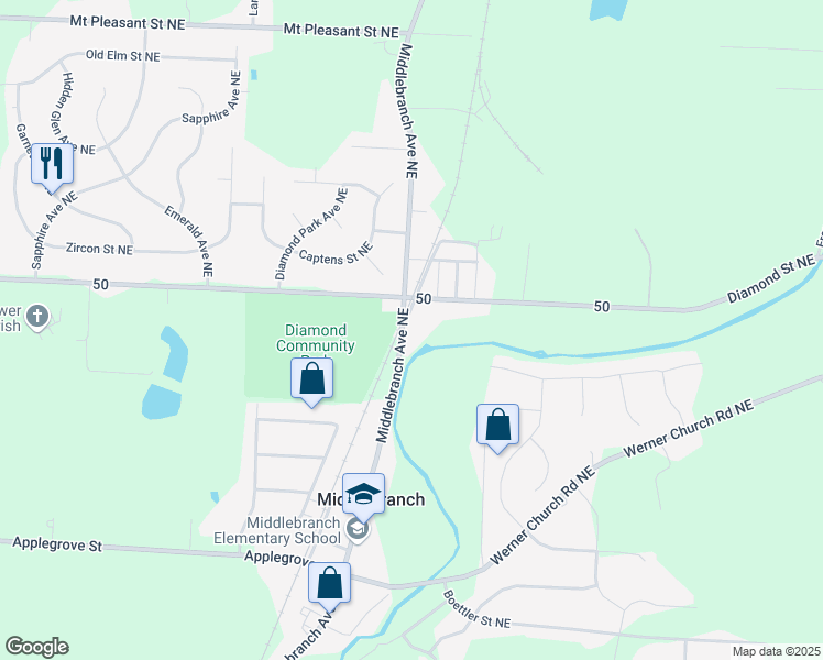 map of restaurants, bars, coffee shops, grocery stores, and more near in Middlebranch