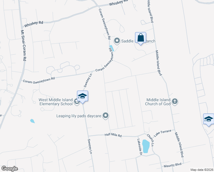 map of restaurants, bars, coffee shops, grocery stores, and more near 20 North Swezeytown Road in Middle Island