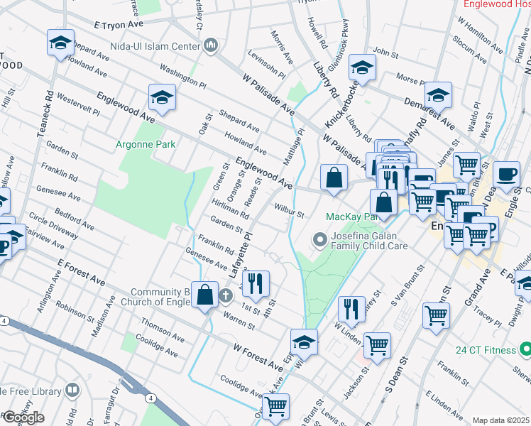 map of restaurants, bars, coffee shops, grocery stores, and more near 43 Coriander Way in Englewood