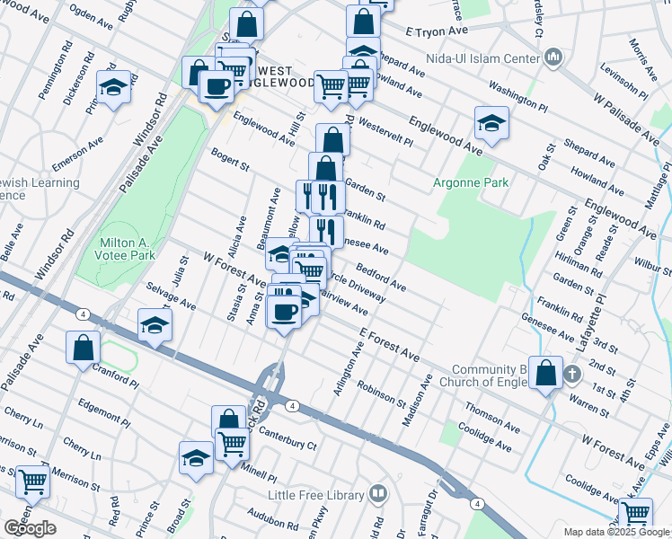 map of restaurants, bars, coffee shops, grocery stores, and more near 15 Fairview Avenue in Teaneck
