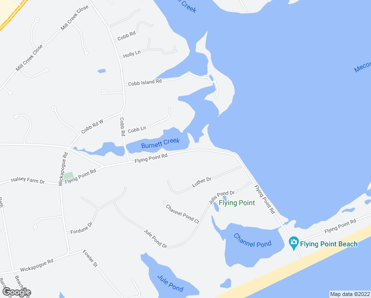 map of restaurants, bars, coffee shops, grocery stores, and more near 658 Flying Point Road in Water Mill