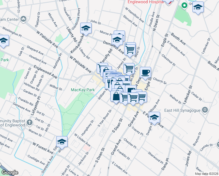 map of restaurants, bars, coffee shops, grocery stores, and more near 16 Humphrey Street in Englewood
