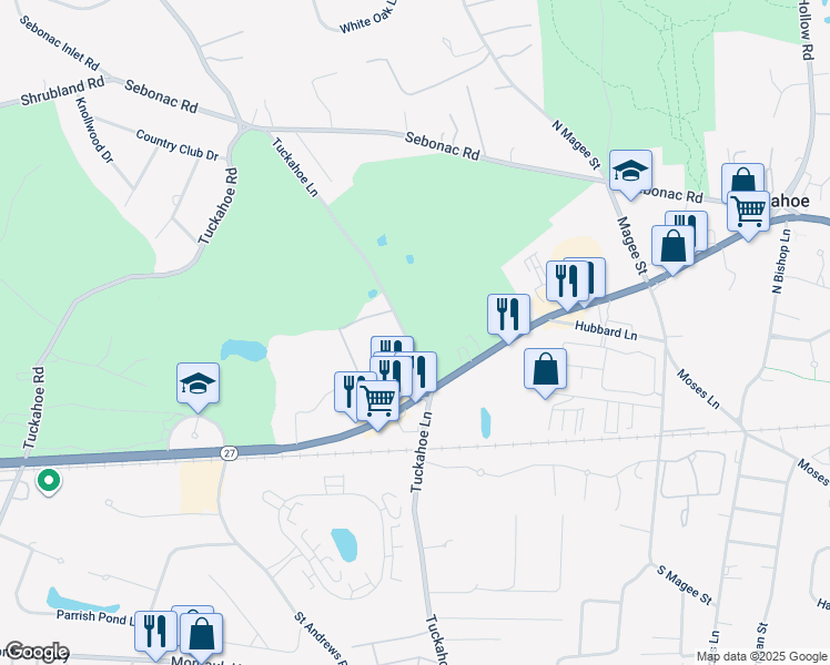 map of restaurants, bars, coffee shops, grocery stores, and more near 164 Tuckahoe Lane in Southampton