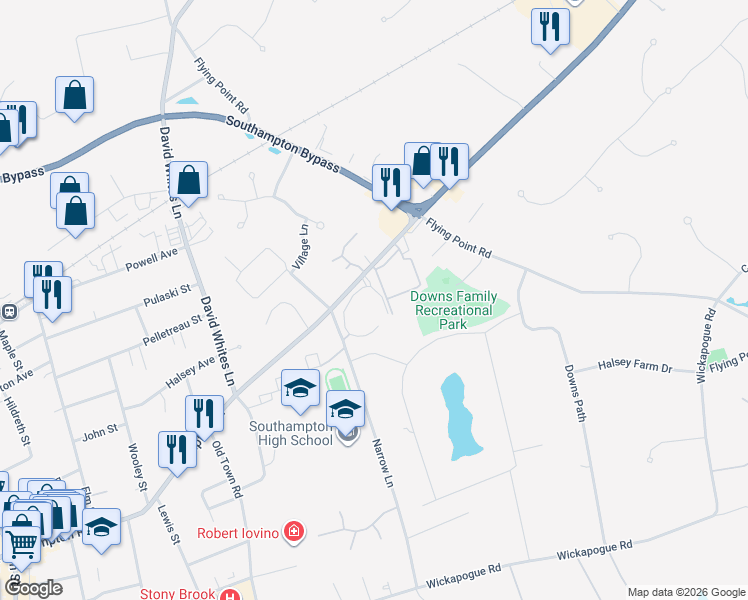 map of restaurants, bars, coffee shops, grocery stores, and more near 520 New York 27A in Southampton