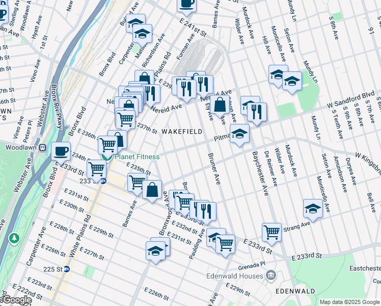 map of restaurants, bars, coffee shops, grocery stores, and more near 4213 Wickham Avenue in Bronx