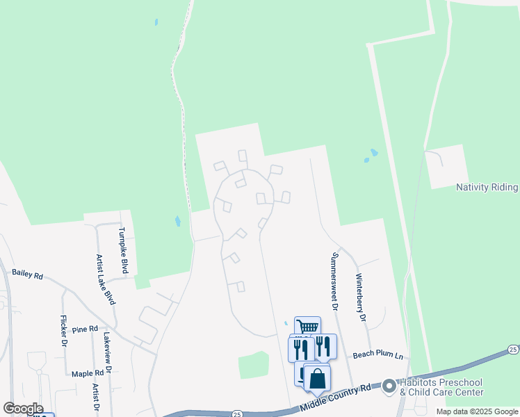 map of restaurants, bars, coffee shops, grocery stores, and more near 78 Crystal Rock Court in Middle Island