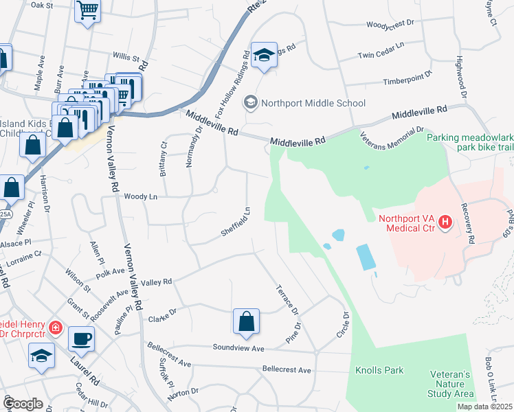 map of restaurants, bars, coffee shops, grocery stores, and more near 34 Rowley Drive in Northport