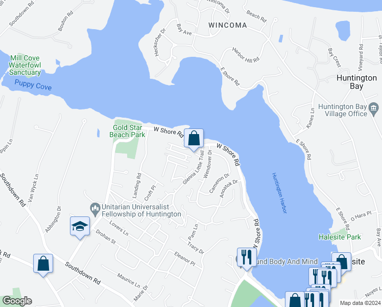 map of restaurants, bars, coffee shops, grocery stores, and more near 25 Fairchild Street in Huntington