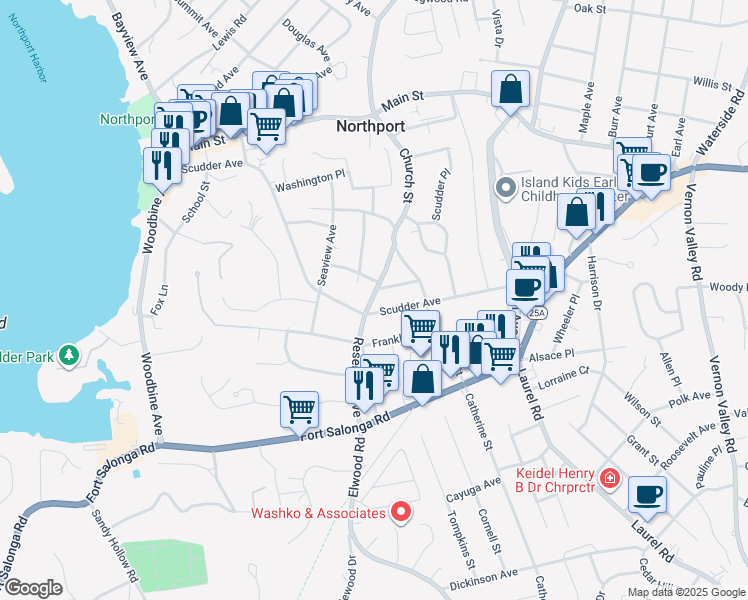 map of restaurants, bars, coffee shops, grocery stores, and more near 26 Reservoir Avenue in Northport
