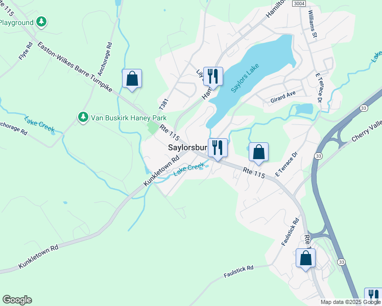 map of restaurants, bars, coffee shops, grocery stores, and more near 853 Route 115 in Saylorsburg