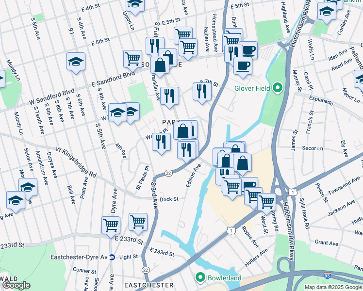 map of restaurants, bars, coffee shops, grocery stores, and more near 700-750 S Fulton Ave in Mt Vernon