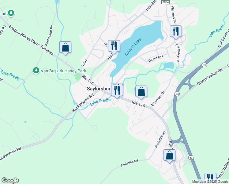 map of restaurants, bars, coffee shops, grocery stores, and more near Route 115 in Saylorsburg