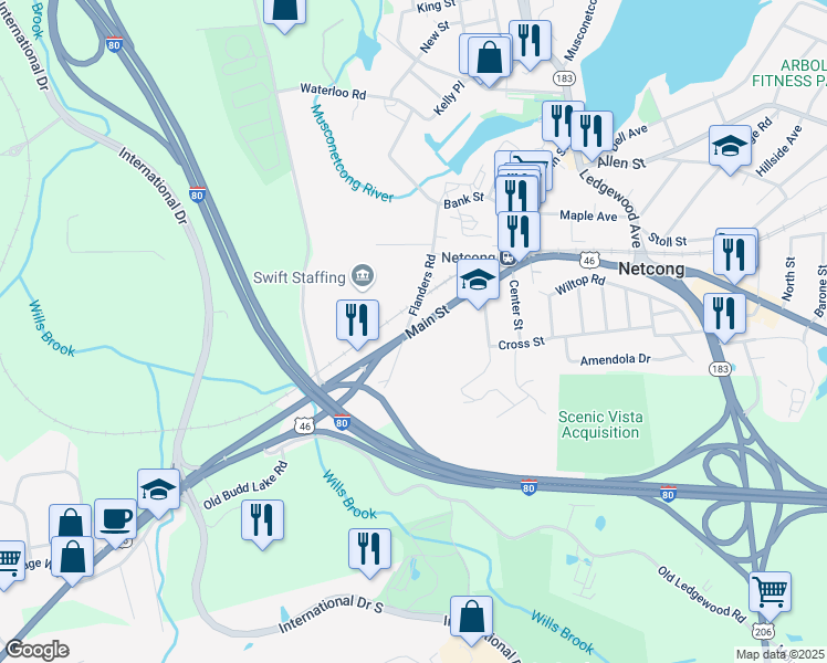 map of restaurants, bars, coffee shops, grocery stores, and more near 8 Flanders Rd in Netcong