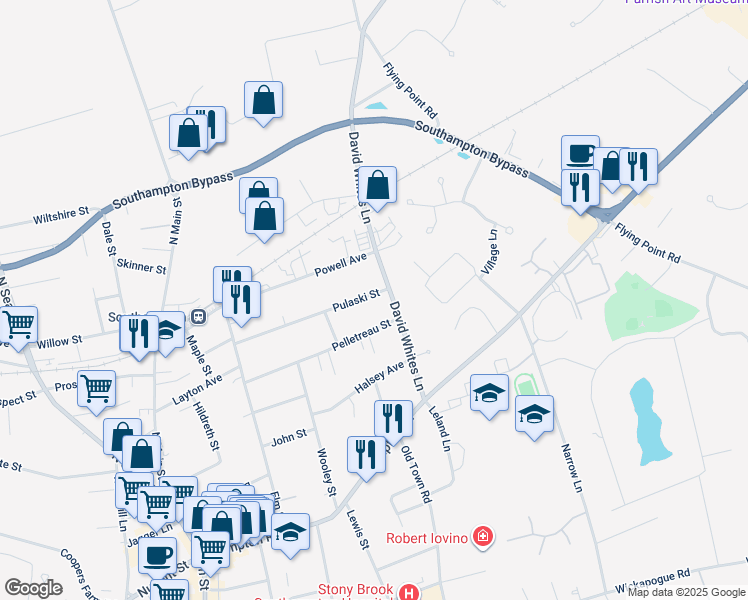 map of restaurants, bars, coffee shops, grocery stores, and more near 170 Pulaski Street in Southampton