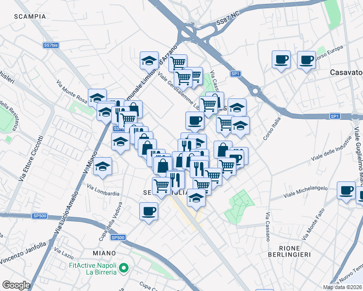 map of restaurants, bars, coffee shops, grocery stores, and more near 24 Strada Comunale Cupa dell'Arco in Napoli