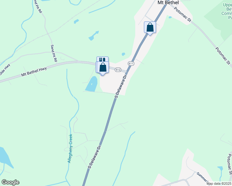 map of restaurants, bars, coffee shops, grocery stores, and more near 2000 South Delaware Drive in Mount Bethel