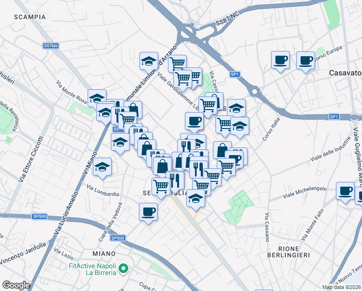 map of restaurants, bars, coffee shops, grocery stores, and more near 24 Strada Comunale Cupa dell'Arco in Napoli
