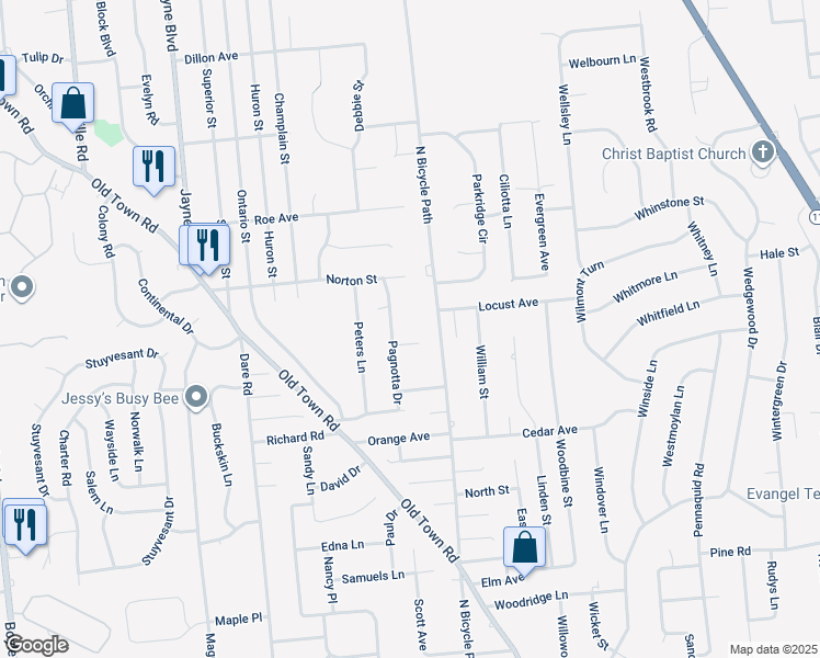 map of restaurants, bars, coffee shops, grocery stores, and more near 422 North Bicycle Path in Port Jefferson Station