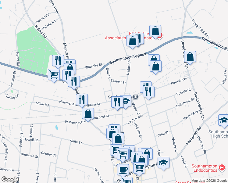 map of restaurants, bars, coffee shops, grocery stores, and more near 34 Dale Street in Southampton