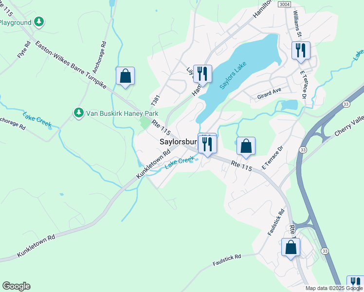 map of restaurants, bars, coffee shops, grocery stores, and more near 853 Route 115 in Saylorsburg