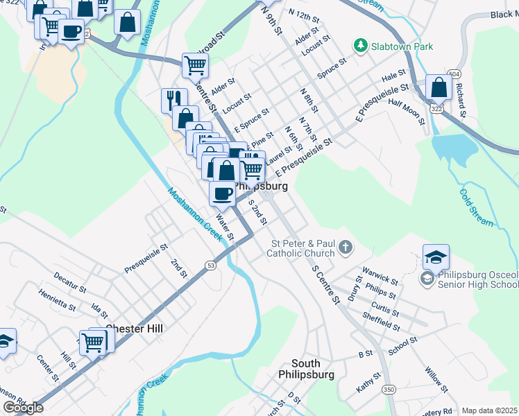 map of restaurants, bars, coffee shops, grocery stores, and more near in Philipsburg