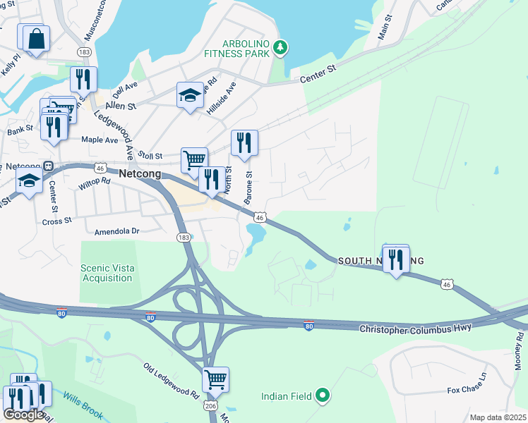 map of restaurants, bars, coffee shops, grocery stores, and more near 1941 Route 46 in Netcong