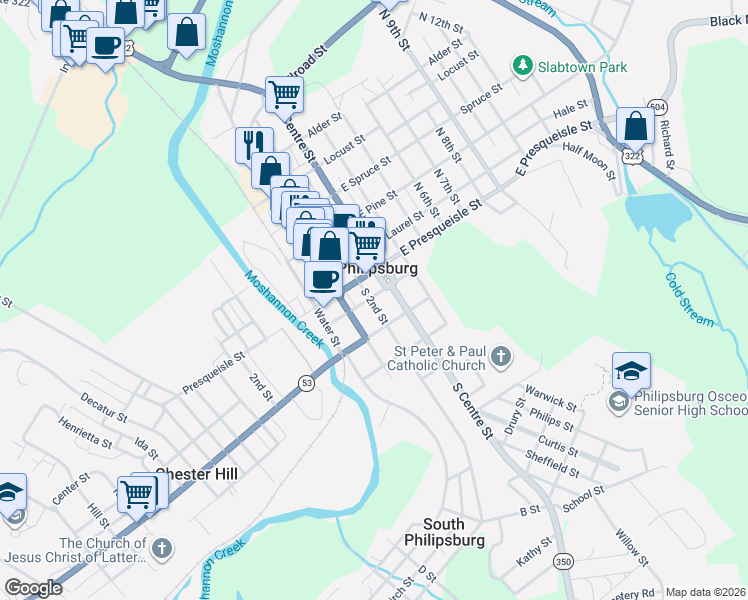 map of restaurants, bars, coffee shops, grocery stores, and more near in Philipsburg