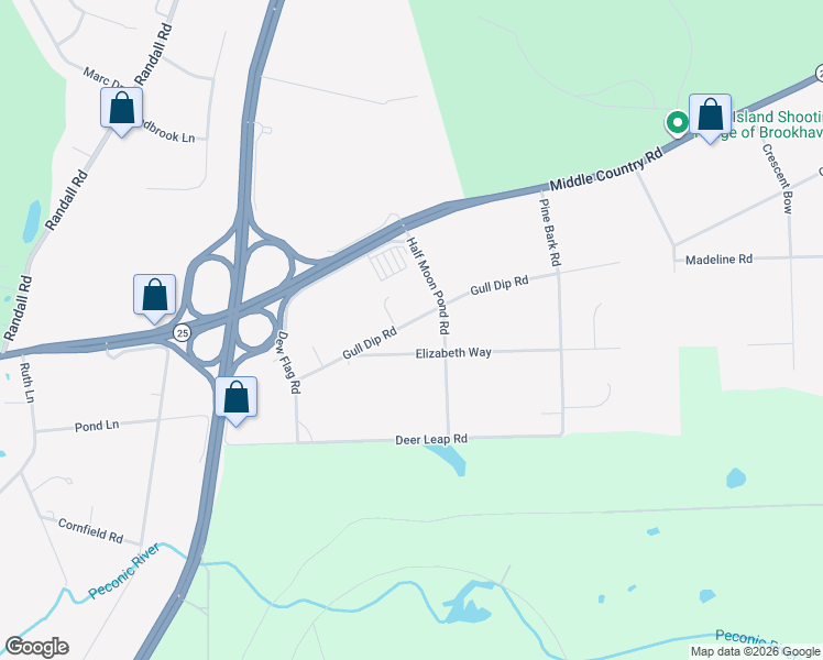map of restaurants, bars, coffee shops, grocery stores, and more near 28 Gull Dip Road in Ridge