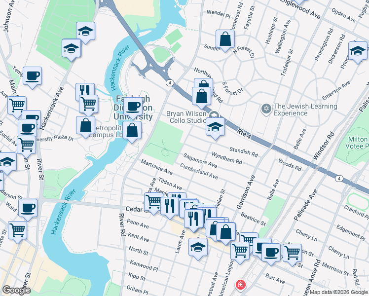 map of restaurants, bars, coffee shops, grocery stores, and more near 982 Wilson Avenue in Teaneck