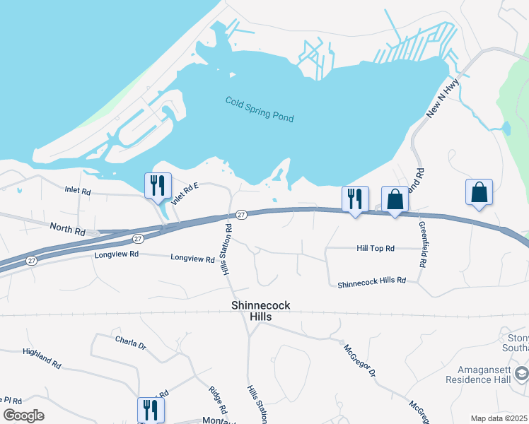 map of restaurants, bars, coffee shops, grocery stores, and more near 1884 POW/MIA Memorial Highway in Southampton