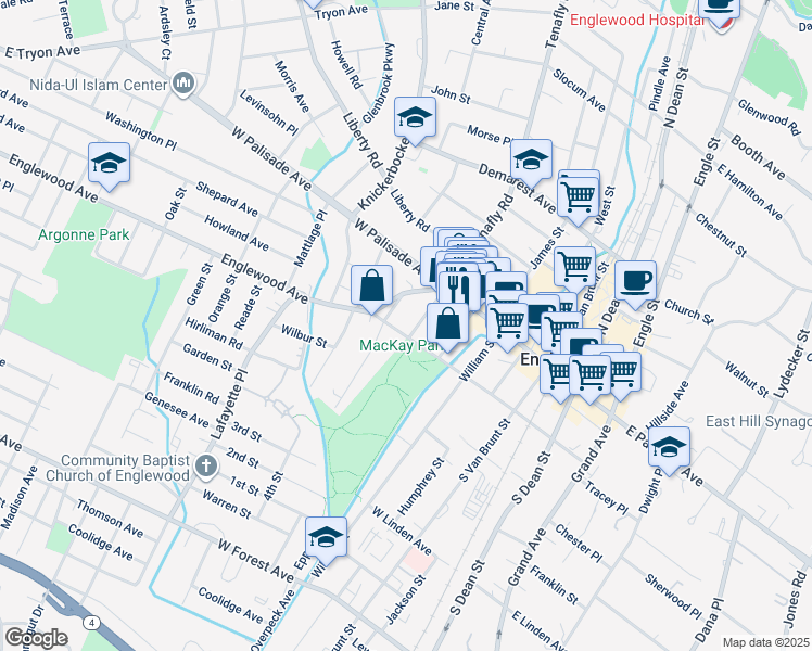 map of restaurants, bars, coffee shops, grocery stores, and more near 40 Bennett Road in Englewood