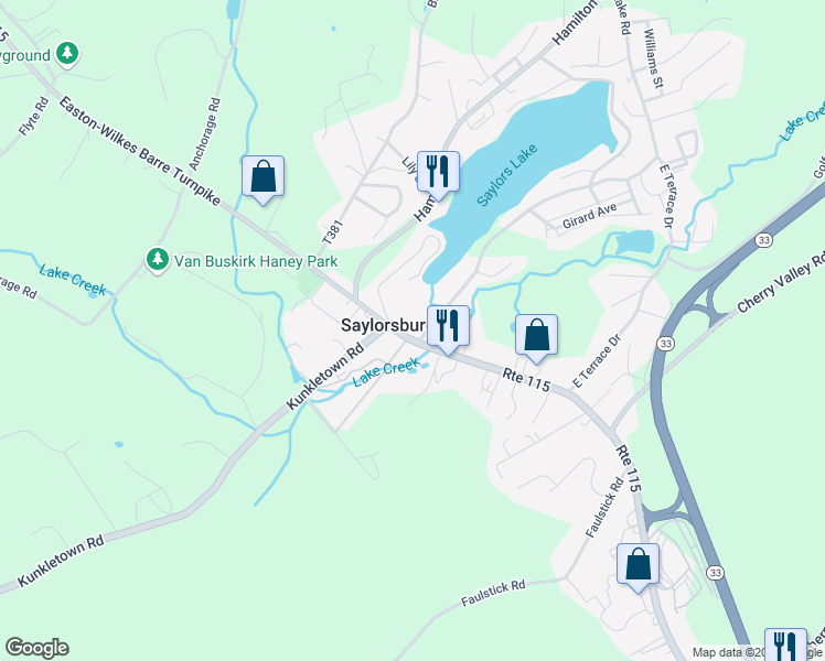 map of restaurants, bars, coffee shops, grocery stores, and more near in Saylorsburg