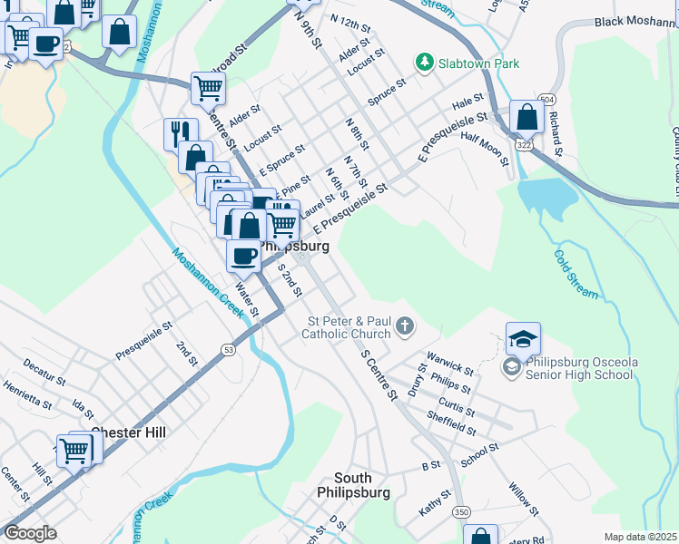 map of restaurants, bars, coffee shops, grocery stores, and more near 133 S Fourth St in Philipsburg