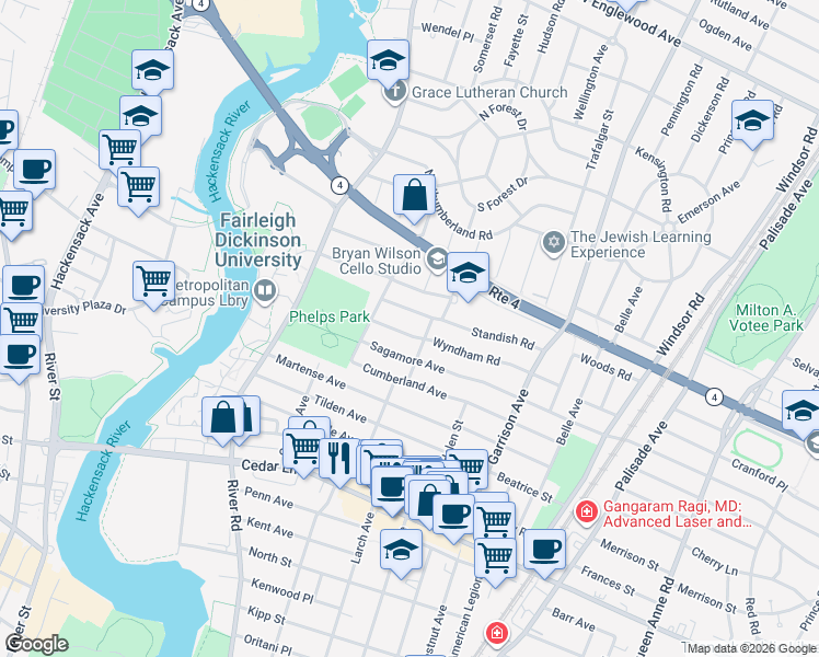 map of restaurants, bars, coffee shops, grocery stores, and more near 628 Standish Road in Teaneck