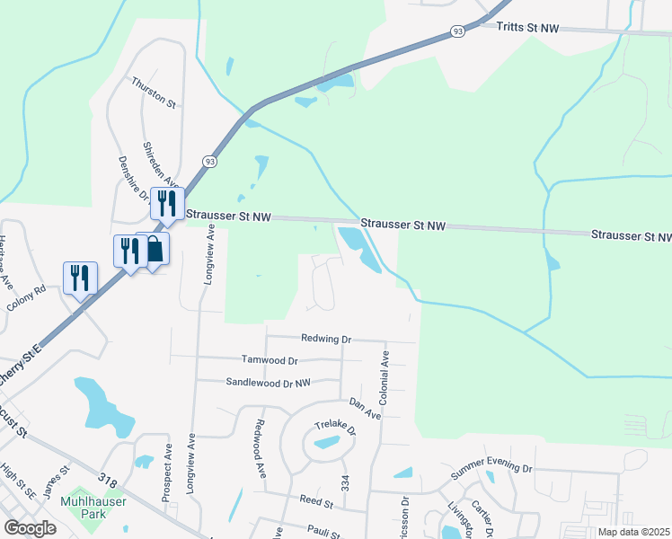 map of restaurants, bars, coffee shops, grocery stores, and more near 12200 Strausser Street Northwest in Canal Fulton