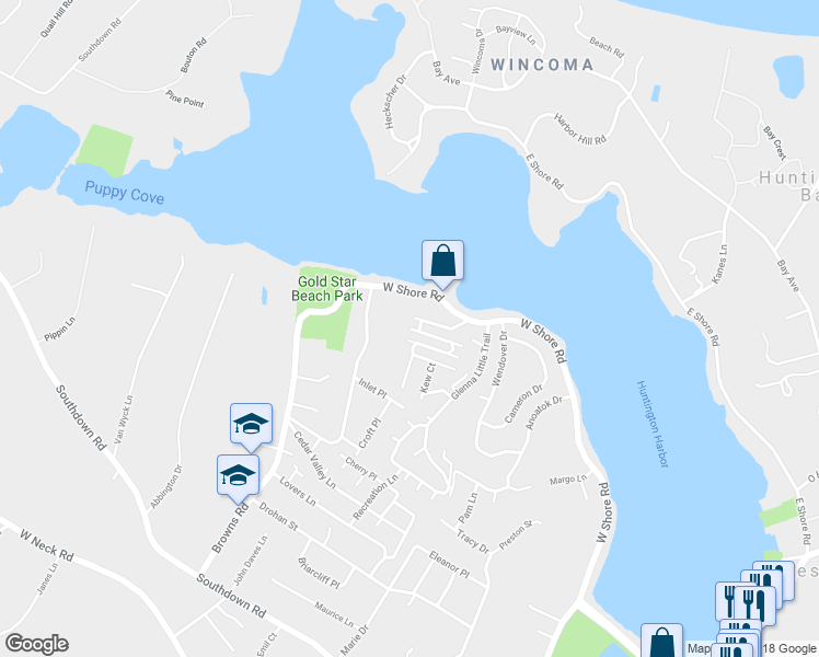 map of restaurants, bars, coffee shops, grocery stores, and more near 29 Fairchild Street in Huntington