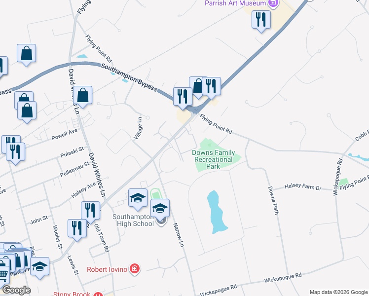 map of restaurants, bars, coffee shops, grocery stores, and more near 570 New York 27A in Southampton