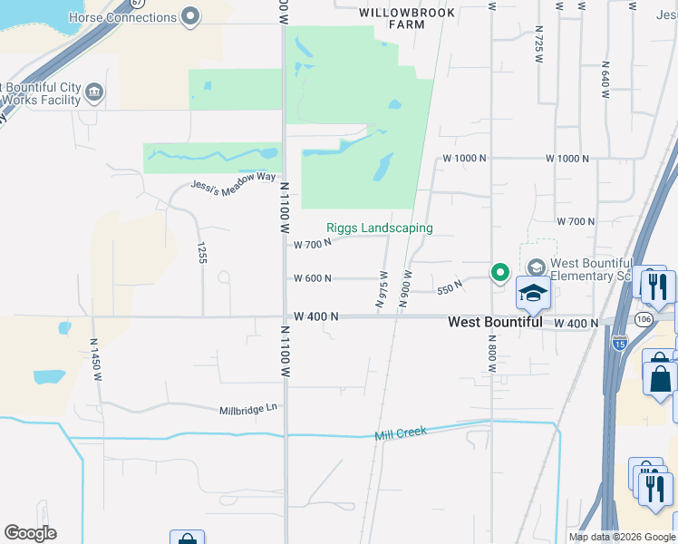 map of restaurants, bars, coffee shops, grocery stores, and more near 1040 West 600 North in West Bountiful