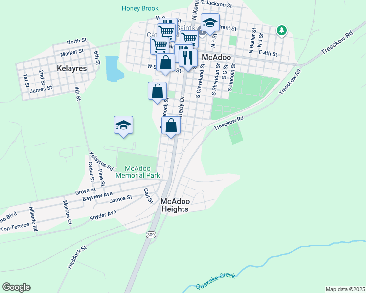 map of restaurants, bars, coffee shops, grocery stores, and more near 119 South E Street in McAdoo