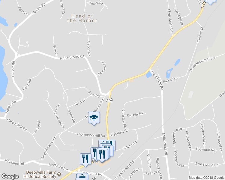 map of restaurants, bars, coffee shops, grocery stores, and more near 600 North Country Road in Saint James
