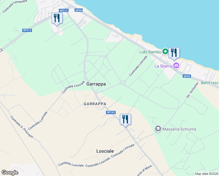 map of restaurants, bars, coffee shops, grocery stores, and more near in Metropolitan City of Bari