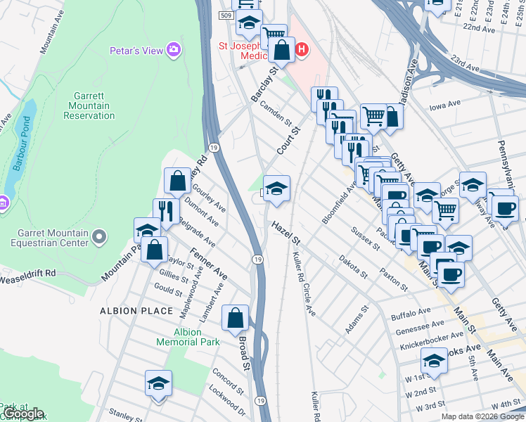 map of restaurants, bars, coffee shops, grocery stores, and more near 508 Marshall Street in Paterson